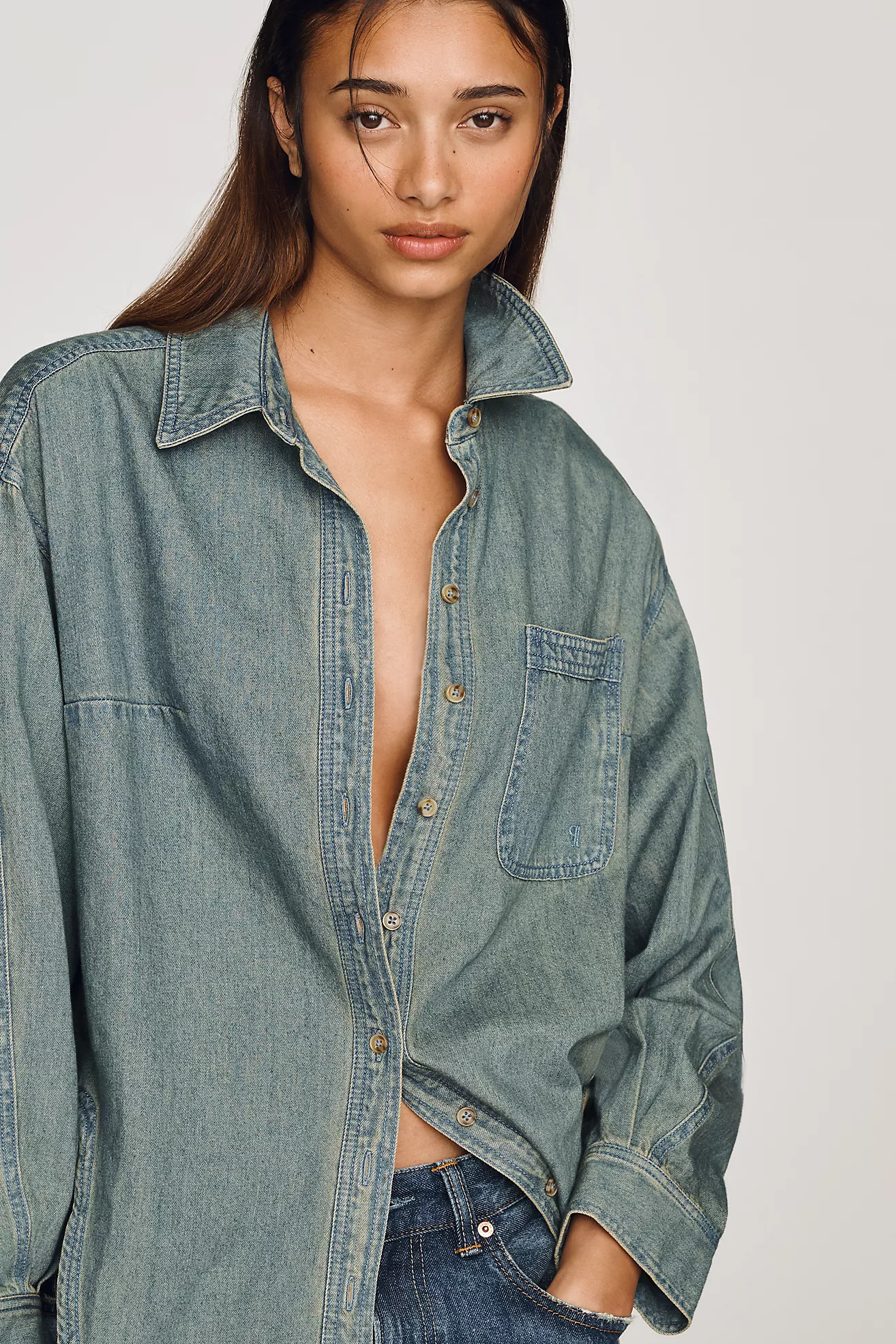 Pilcro Cotton Denim Buttondown Shirt | Anthropologie (US)