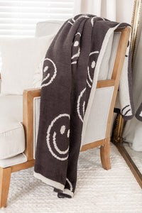 Make Me Believe Dark Grey Smiley Blanket | Pink Lily