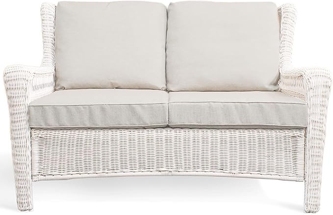 Park Meadow Outdoor Sofa All-Weather HDPE Wicker Patio Loveseat with Taupe Beige Cushion | Amazon (US)