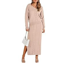 ANRABESS Women's Casual Two Piece Outfits Long Sleeve Cable Knit Top and Bodycon Maxi Skirt Pullo... | Amazon (US)