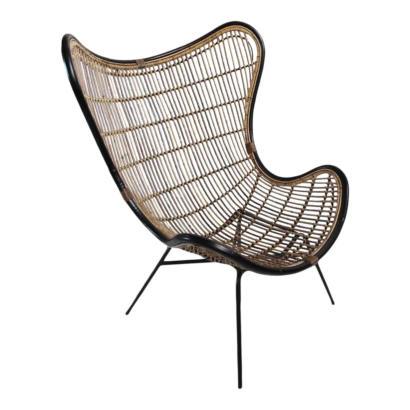 Bamboo & Black Scoop Chair | Chairish