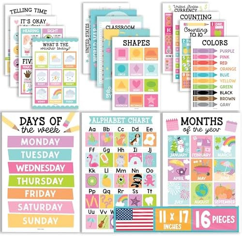 Hadley Designs 16 Educational Posters for Classroom Decor - Pastel Educational Posters for Toddle... | Amazon (US)