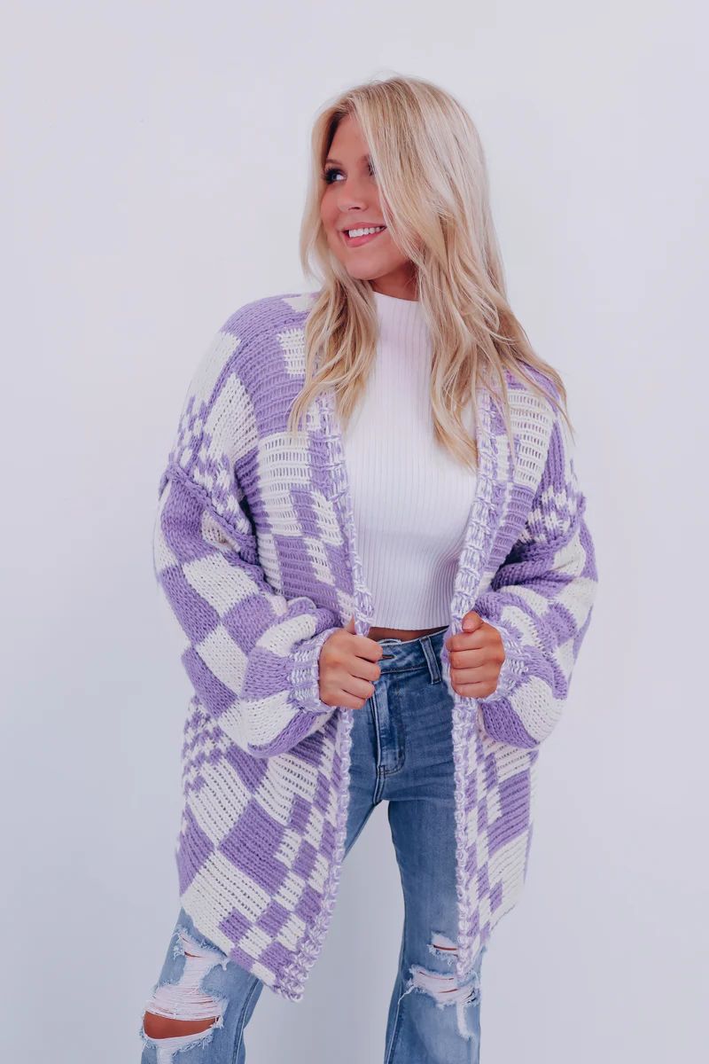 Clara Checkered Cardigan - Lavender Combo | Whiskey Darling Boutique