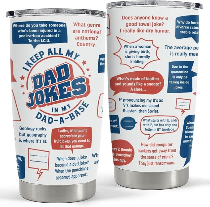 SANDJEST Dad Jokes Insulated Tumbler with Lid - 20oz Stainless Steel Mug for Father - Funny Coffe... | Amazon (US)