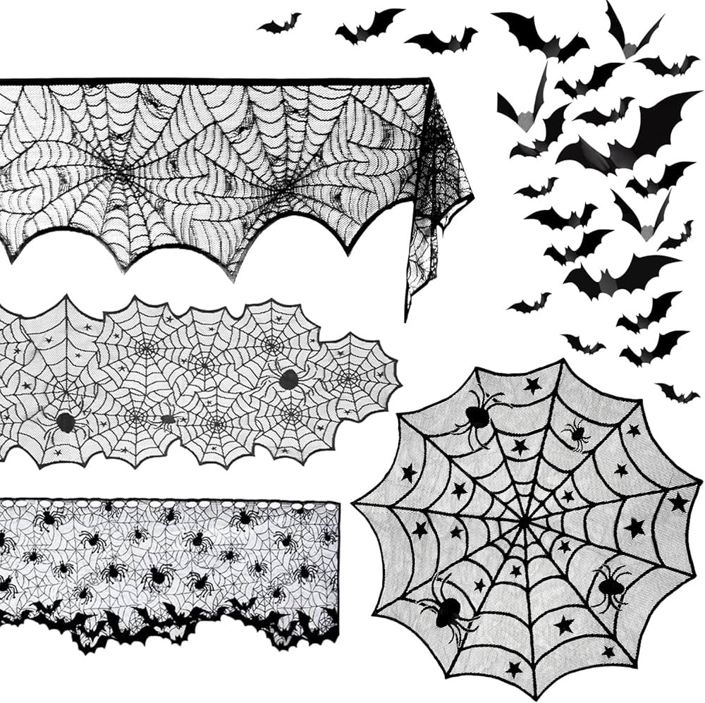 Beeager 5 Pack Halloween Spider Decorations Sets -Halloween Fireplace Mantel Scarf & Round Table ... | Amazon (US)