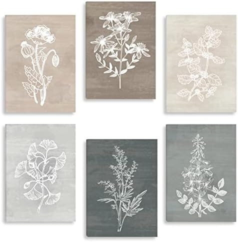 BINCUE Neutral Botanical Plant Canvas Wall Art Decor 6 Pieces Rustic Farmhouse Wall Art for Living R | Amazon (US)