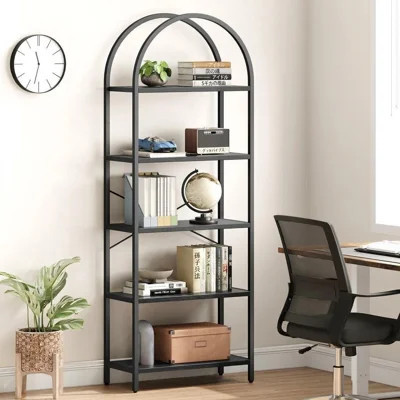 Bookshelf 5 Tier Bookcase Arched Display Racks Tall Standing Bookshelves Metal Frame Open Storage Rack Shelf Large Black Book Shelf | Wayfair North America