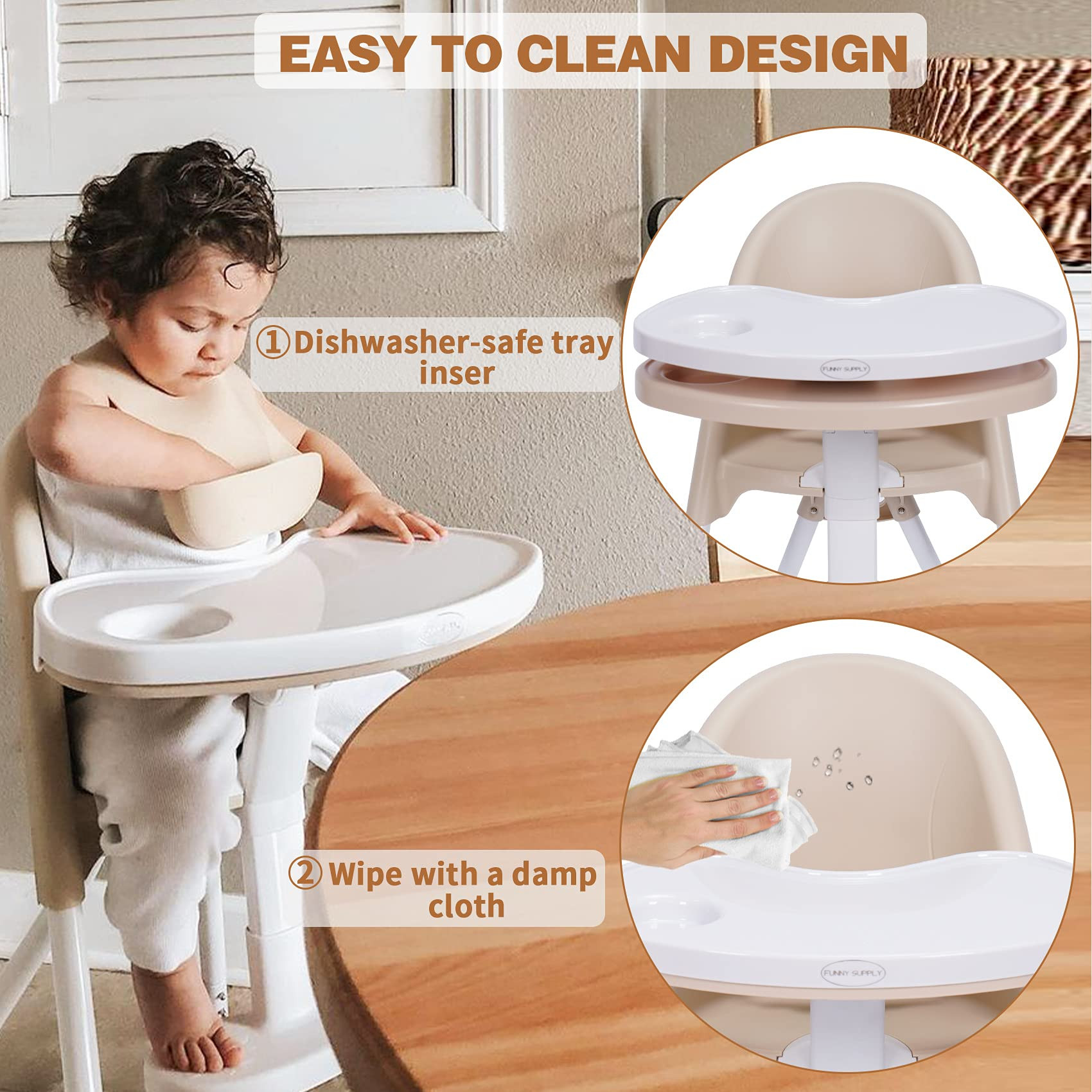 FUNNY SUPPLY 3-in-1 Cute Folding High Chair, Perfect Modern Space Saving Highchair with Detachabl... | Amazon (US)
