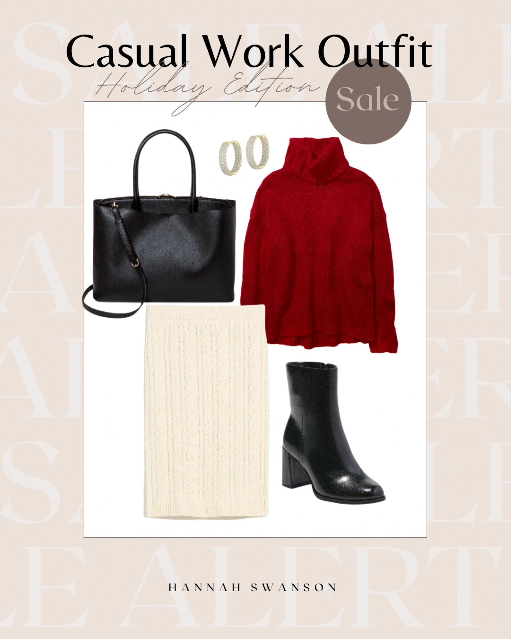 Work outfit. Holiday work outfit. Warm work outfit. Winter work outfit. Women’s work clothes. Women’s work outfit. Black booties. Red sweater. Turtleneck. Black work bag. Women’s black bag. Sweater skirt. Hoop earrings. 

#LTKCyberweek #LTKSeasonal #LTKstyletip