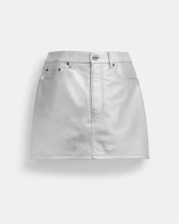 Leather Mini Skirt In Silver Metallic | Coach Outlet US
