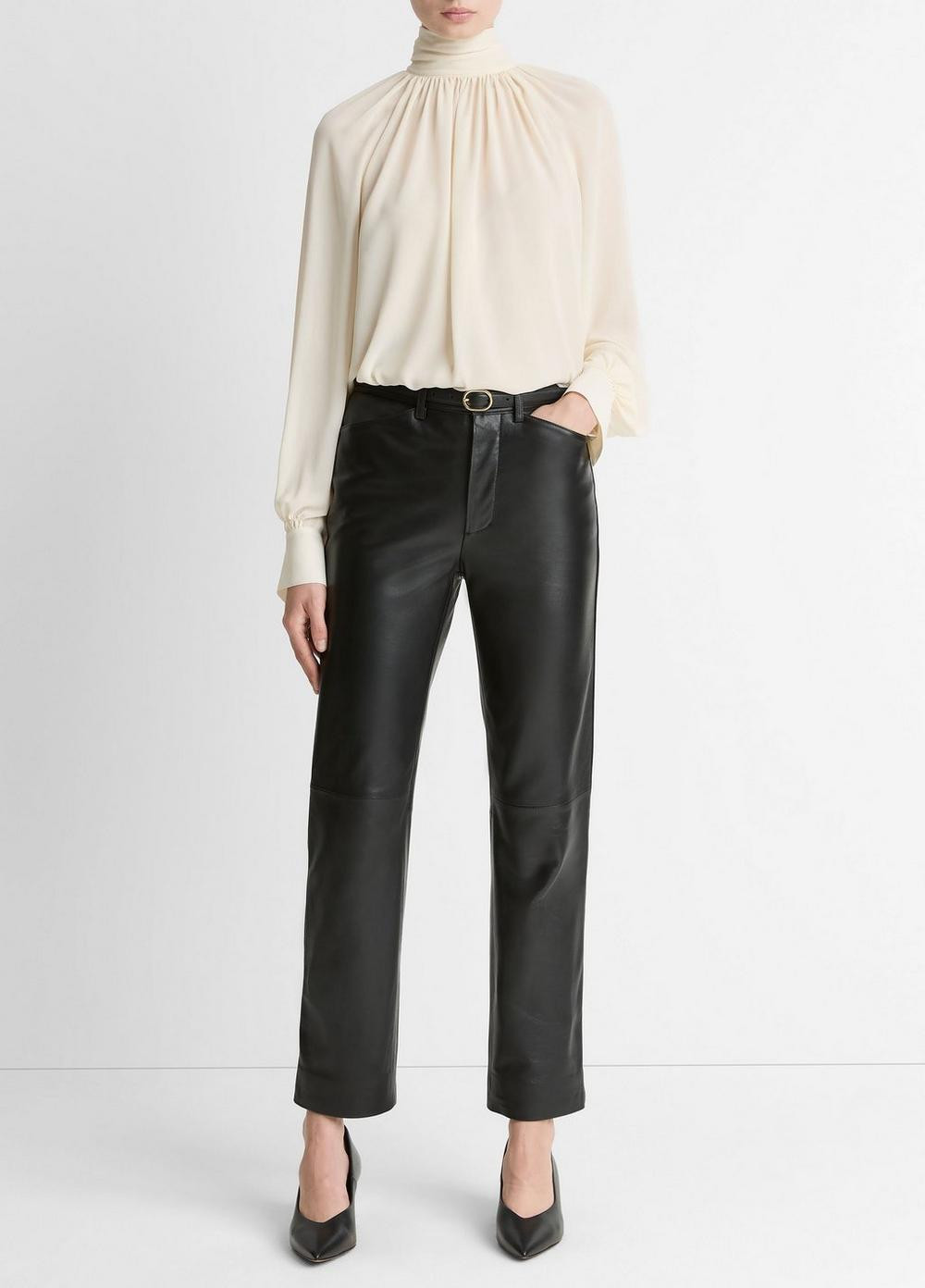 Women's Leather Straight-Leg Trouser, Black, Size 00 Vince | Vince LLC