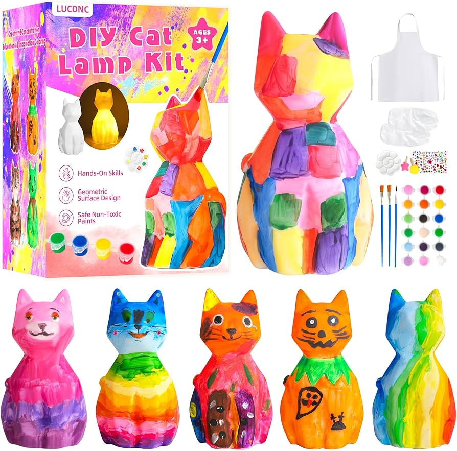 lucdnc Paint Your Own Cat Lamp Kit DIY Night Light Arts & Crafts Supplies Painting Kits for Kids ... | Amazon (US)