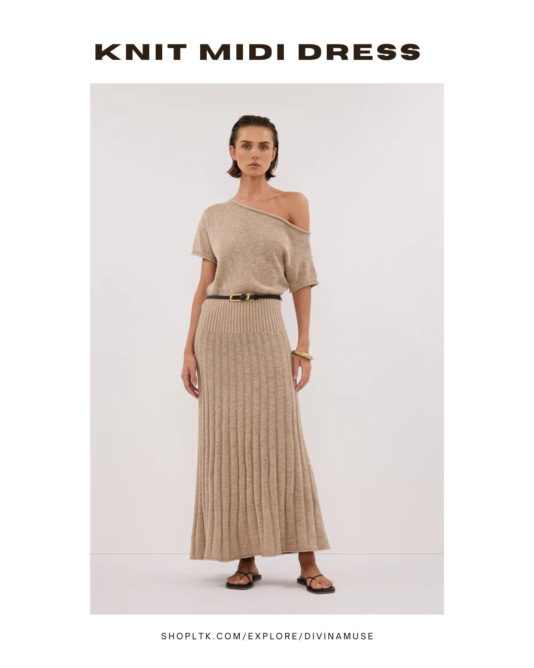 Knit midi dress - no like, click the link and you’ll see how beautiful it looks on the other photos. You’ll be convinced. CONVINCED I SAY! Off-shoulder, short-sleeves, asymmetrical cut. There’s so much to look at but this is the beauty of minimalist outfit styles. 
#minimalistoutfit #minimalistdresses #knitdresses #springdress #vacationdress #resortwear  

 #LTKSeasonal #LTKOver40 #LTKWorkwear