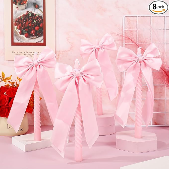 Whaline 8Pcs Valentine' s Day Pink Spiral Taper Candles with Ribbon Bow Decor Dripless Twisted Wa... | Amazon (US)