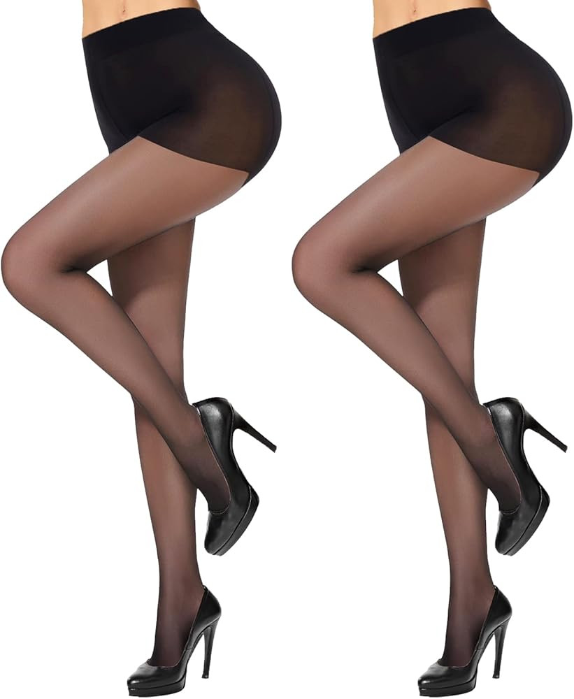 Voiiake 2 Pairs Women's Sheer Tights - 20D Control Top Pantyhose with Reinforced Toes Thin High W... | Amazon (US)
