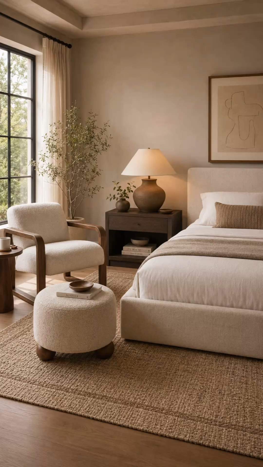 The warm wood tones + creamy textures in this bedroom make it feel so elevated without trying too hard 🤎

Obsessed with how the boucle chair and ottoman soften the space while the darker wood accents keep everything grounded. This is your sign to mix cozy textures with rich natural tones for that high-end, designer feel ✨

#LTKHome #LTKSaleAlert #LTKSeasonal