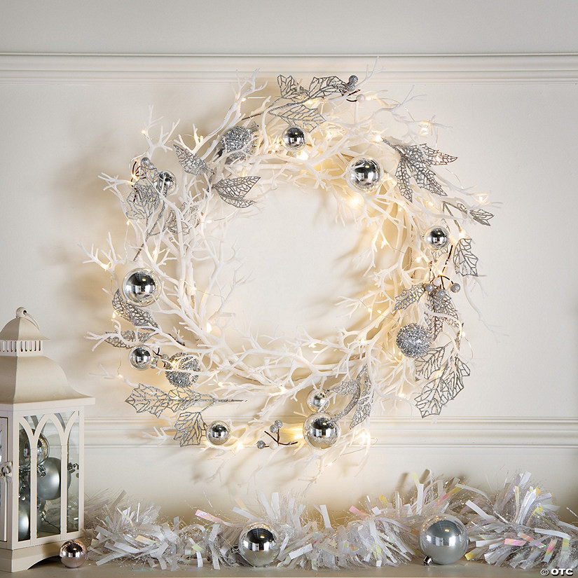 16" Light-Up White Winter Artificial Wreath Christmas Decoration | Oriental Trading Company