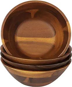 AIDEA Acacia Wooden Serving Bowls, 7 Inch Set of 4 for Salad, Soup, Noodle and More | Amazon (US)