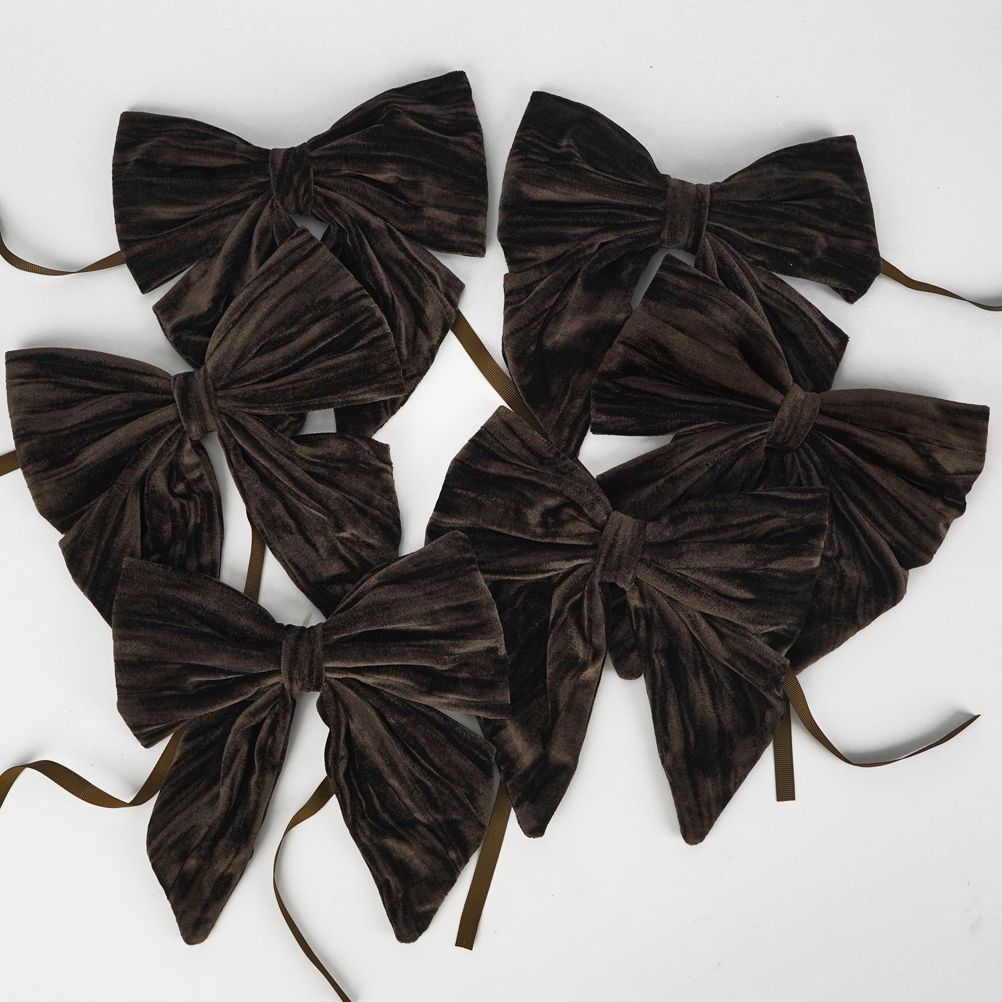 Brown Crushed Velvet Bows for Christmas Tree 7.5 inch Vintage Christmas Tree Bows Pre-Tied Velvet... | Amazon (US)