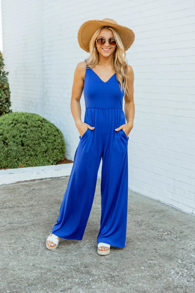 Casually Obsessed Jumpsuit Royal Blue | The Pink Lily Boutique