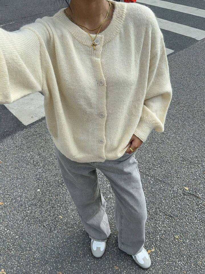 SHEIN Frenchy Women Solid Color Long Sleeve Fluffy Open Cardigan Sweater,Women Solid Color Long Sleeve Fluffy Open Cardigan Sweater,Basic Fall Mohair Cardigan,Fall Women's Clothing,Fall Sweater,Cardigan Sweater | SHEIN