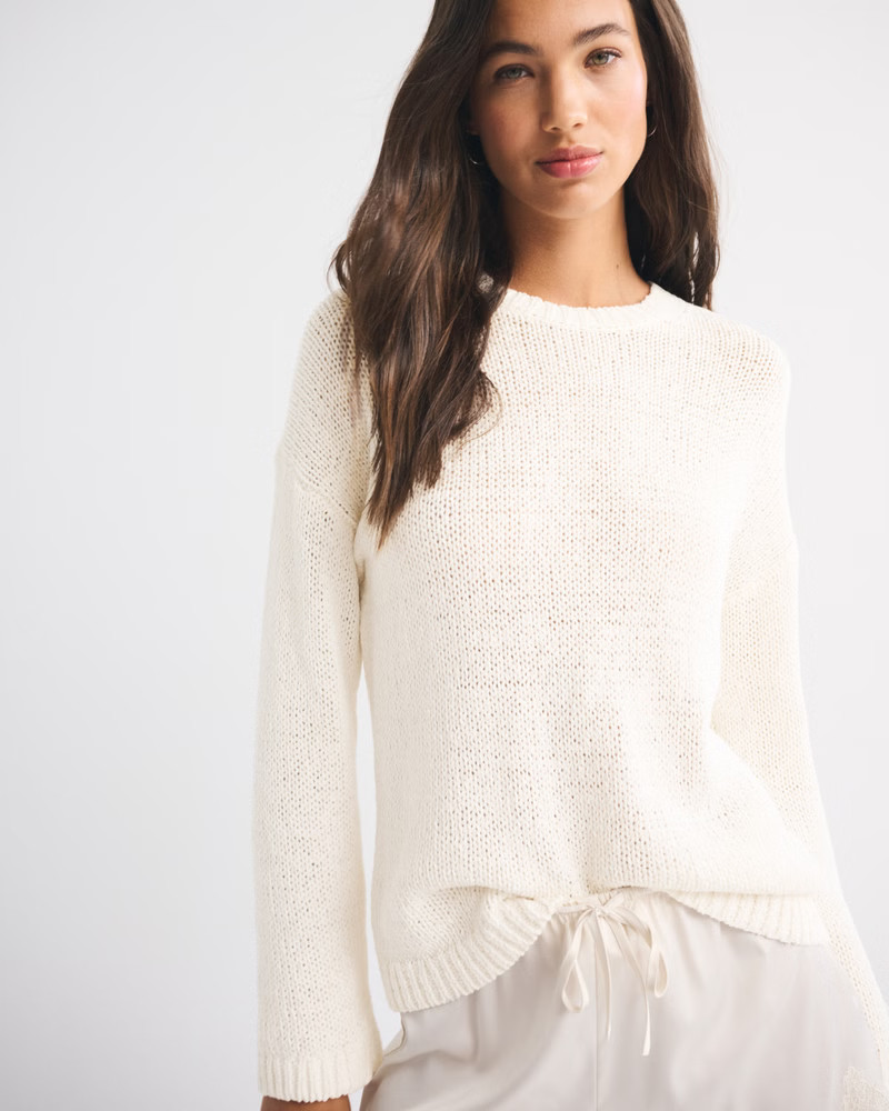 Open-Stitch Textural Crew Sweater | Abercrombie & Fitch (US)