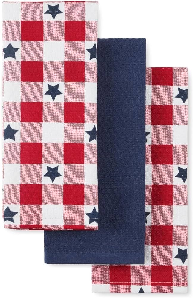 Martha Stewart Americana Star Gihgham Holiday Kitchen Towels 3-Pack Set, 100% Cotton, Absorbent, ... | Amazon (US)