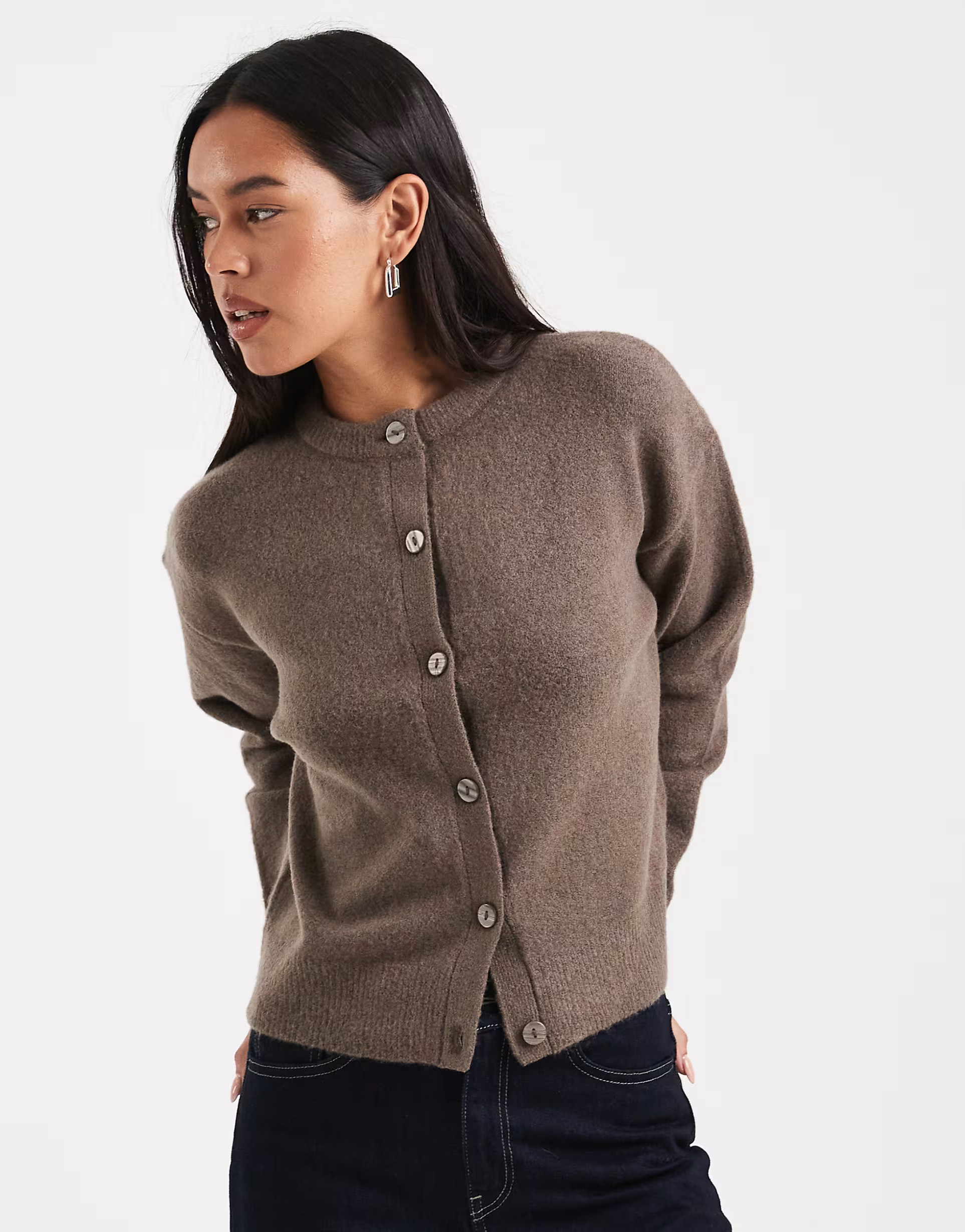 New Look crew neck button down cardigan in beige | ASOS (Global)