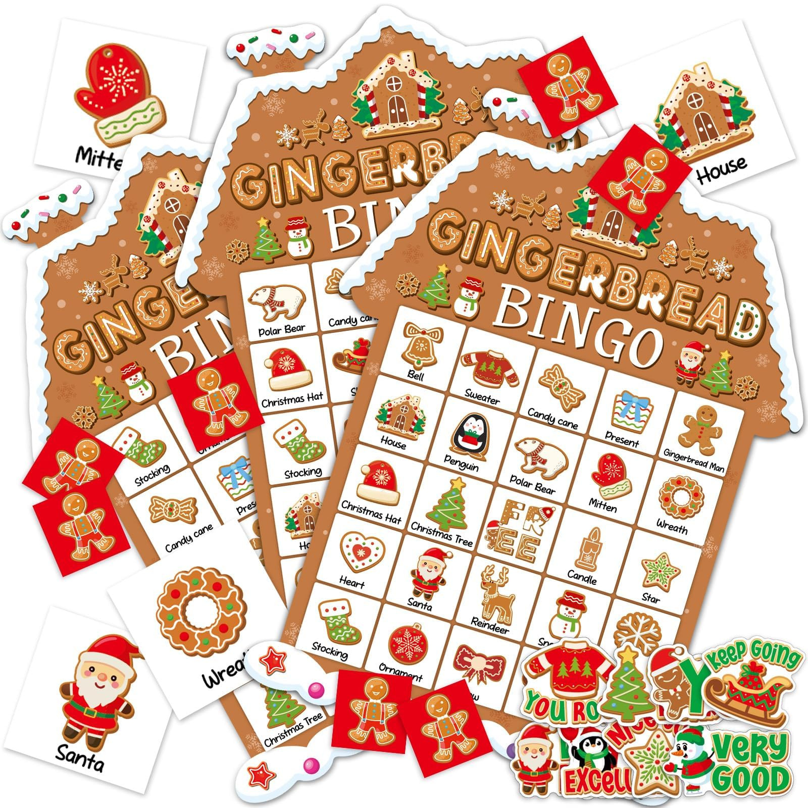 39Pcs Christmas Gingerbread Themed Bingo Game for Kids Adults 24 Players Christmas Baking Game Ca... | Amazon (US)