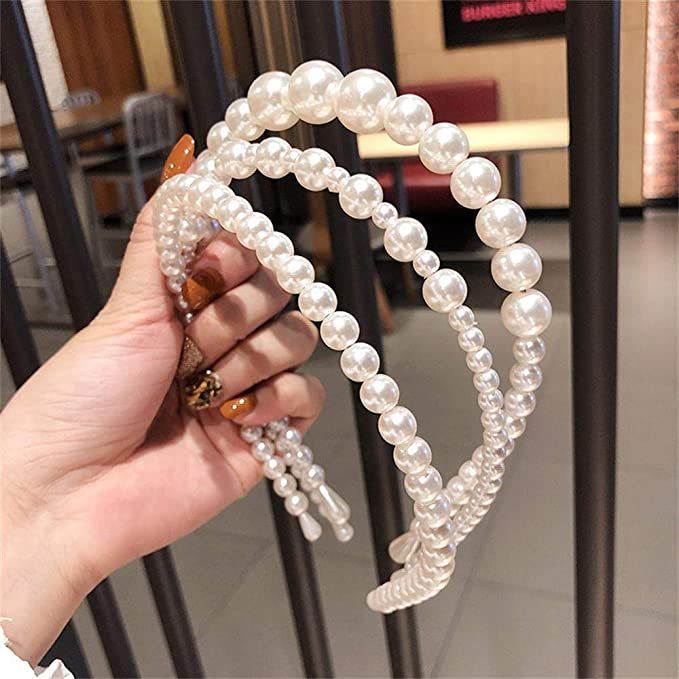 Aoxmas 3pcs White Faux Pearl Hairbands Bridal Hair Hoop Wedding Hair Accessories Pearl Headbands ... | Amazon (US)