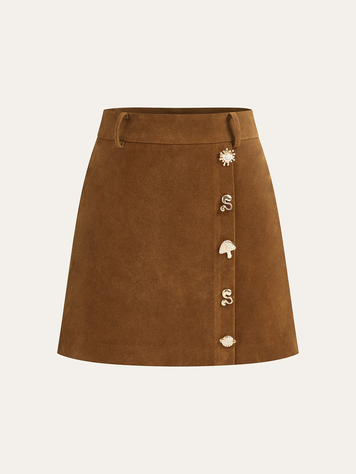 Irregular Metal Detail Suede Mini Skirt | Commense
