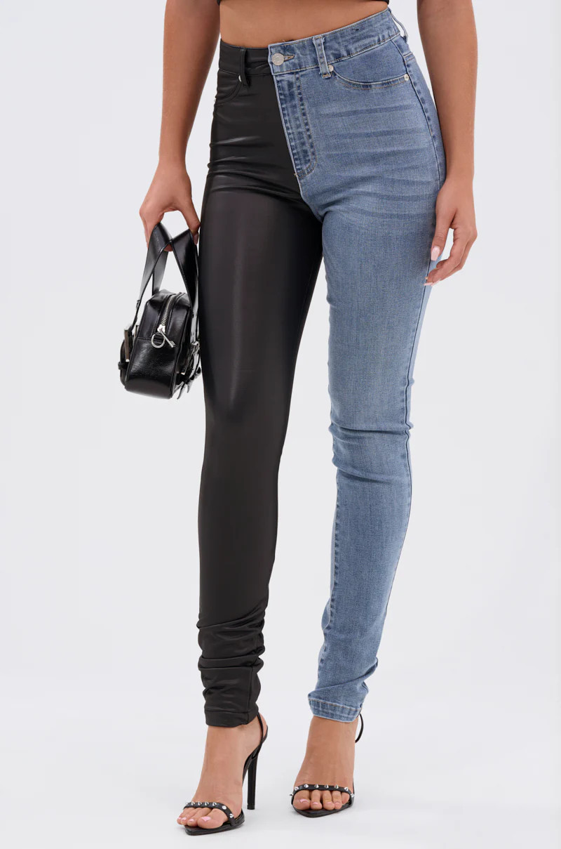 FLEX FIT EXTREME STRETCH HALF AND HALF PU HIGH WAIST SKINNY JEAN | AKIRA