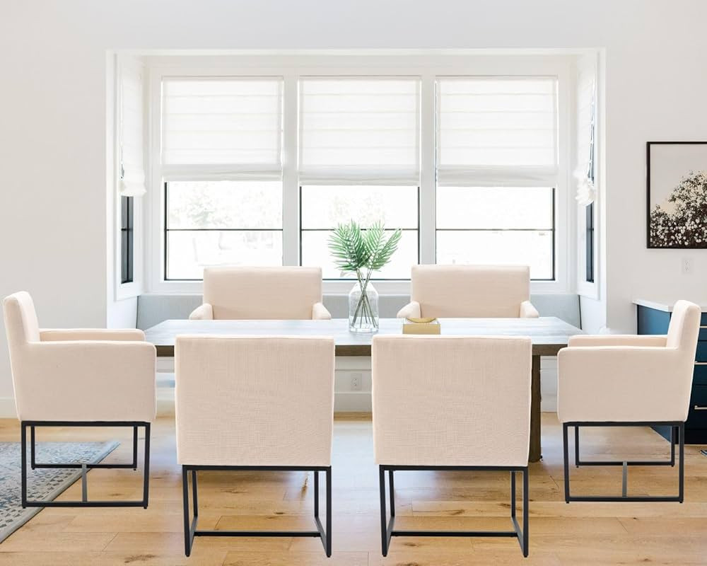 HNY Mid Century Modern Upholstered Dining Chairs with Arms Set of 6, Linen Accent Chairs with Bla... | Amazon (US)