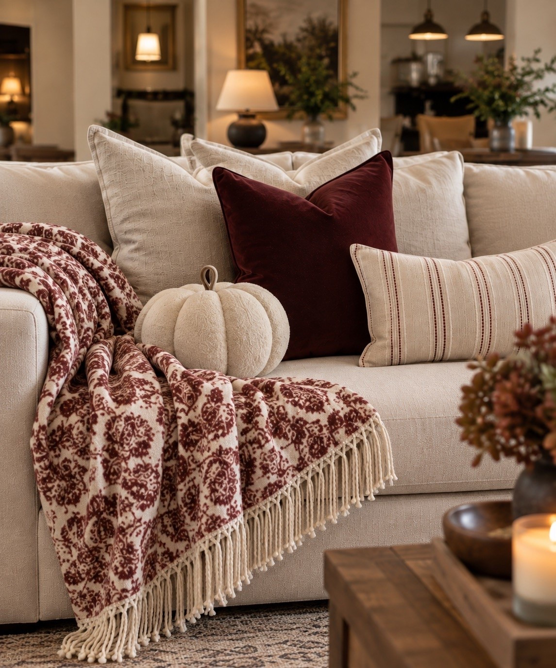 The coziest Amazon + Target fall home finds 🍂🤎 I love mixing warm burgundy with creamy neutrals for fall—it feels seasonal without screaming fall decor. This floral throw paired with neutral + velvet pillows instantly makes the whole living room feel warmer and more collected. Linking all the pieces!

#LTKSaleAlert #LTKSeasonal #LTKHome