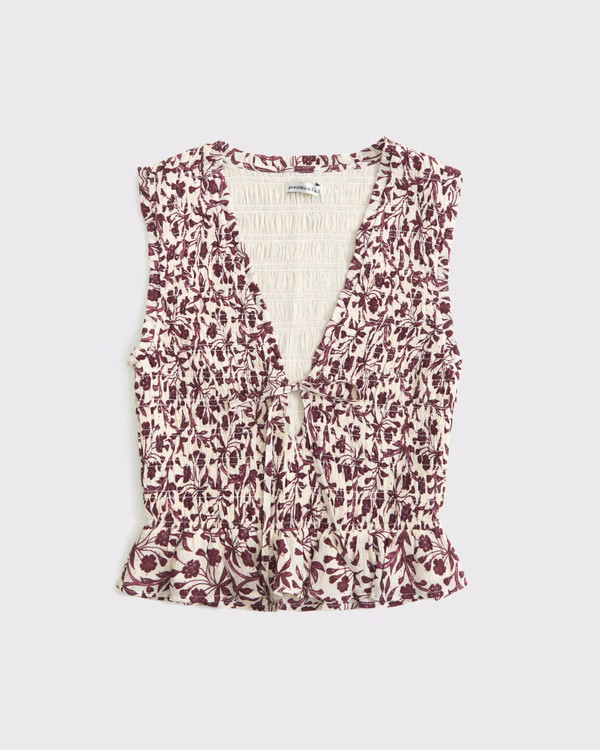Women's Smocked Tie-Front Set Top | Women's Tops | Abercrombie.com | Abercrombie & Fitch (US)