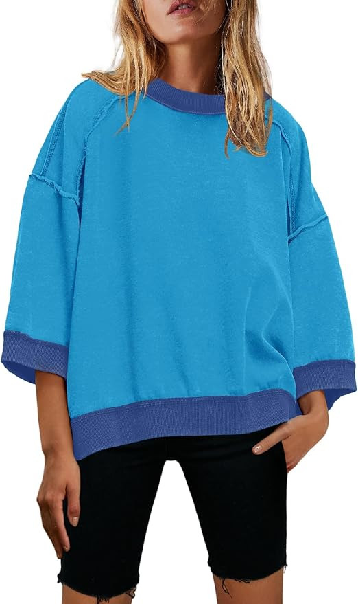 Nirovien Womens Short Sleeve Sweatshirt Oversized Crewneck Sweatshirts 3/4 Sleeve Casual Summer T... | Amazon (US)