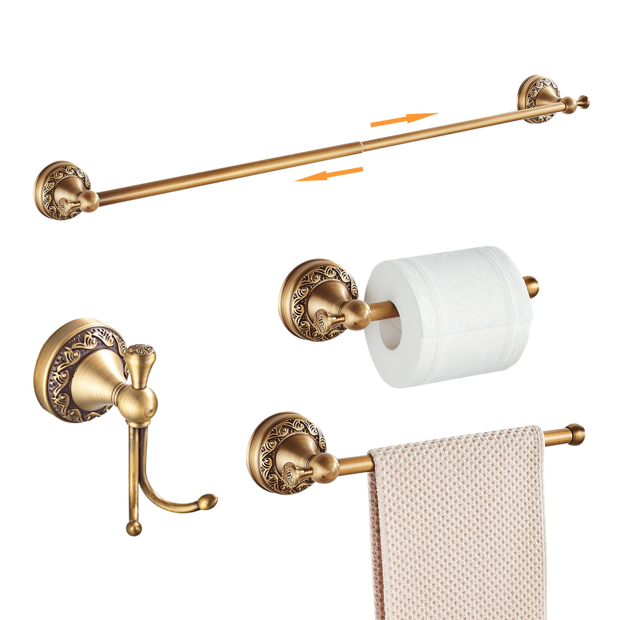 Antique Bronze Bathroom Hardware Set,Adjustable Towel Rack, Toilet Roll Paper Holder,Hand Towel H... | Amazon (US)