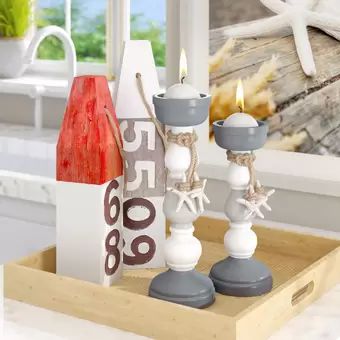 2 Piece Starfish Manufactured Wood Candlestick Set | Wayfair North America