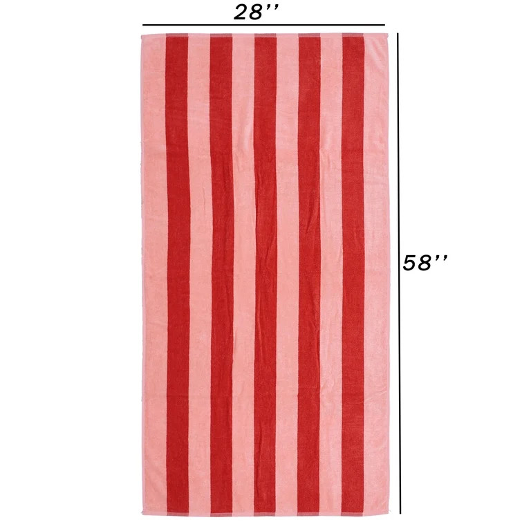 Mainstays Cabana Stripe Cotton Blend Beach Towel, 58" x 28", Pink & Red | Walmart (US)