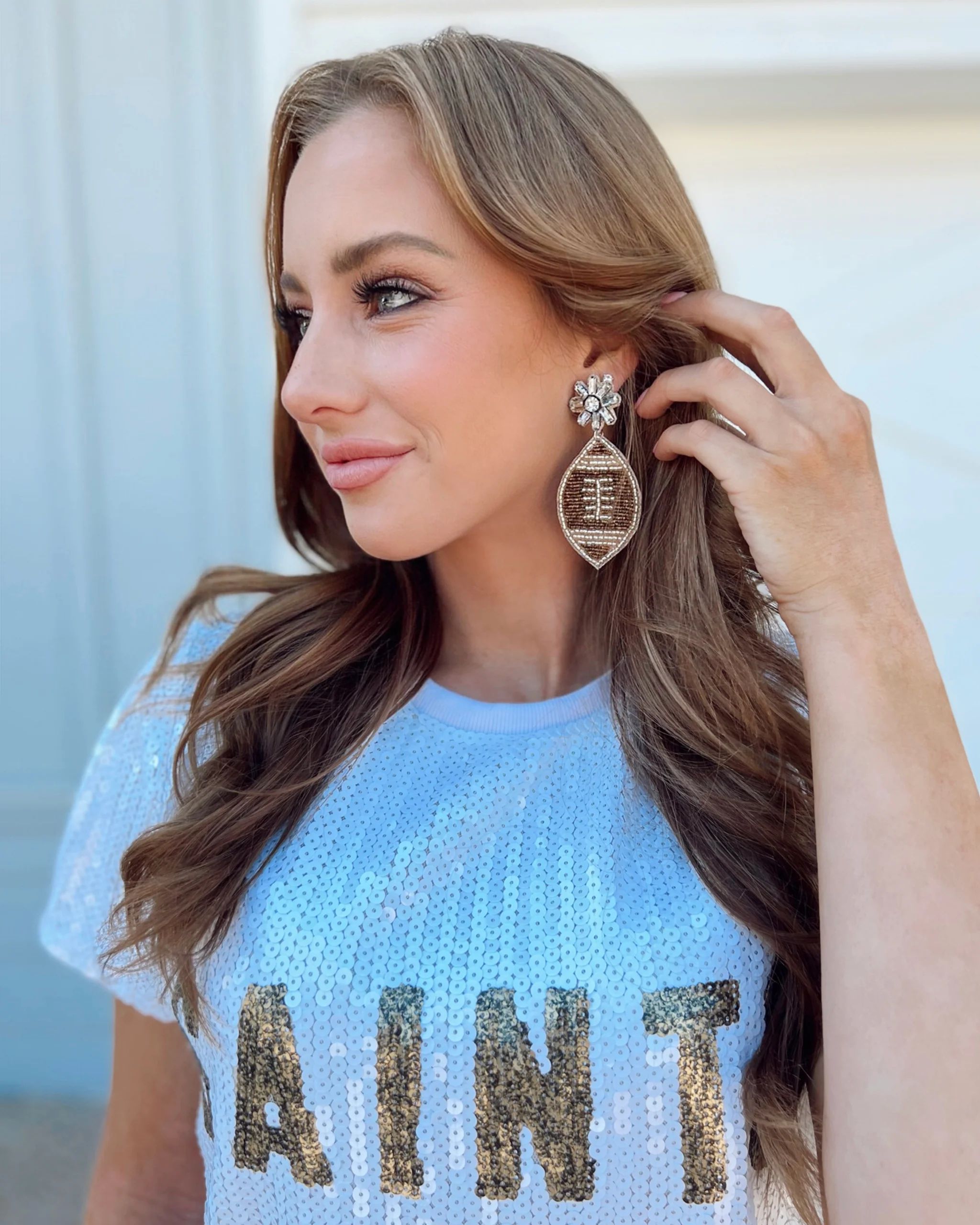 Gold + BROWN Beaded Football Earrings | Live Love Gameday®