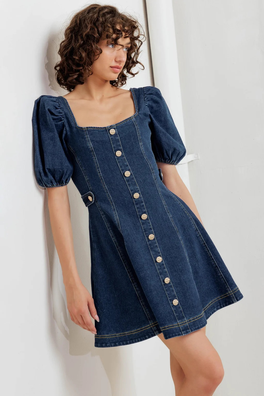 PUFF & PLAY DENIM MINI DRESS | Lady Black Tie