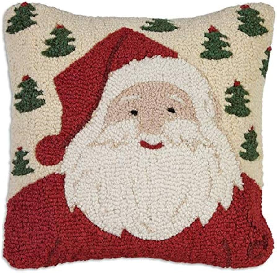 Artist-Designed Jolly Ole Santa Hand-Hooked Wool Decorative Christmas Throw Pillow (18 in x 18 in... | Amazon (US)