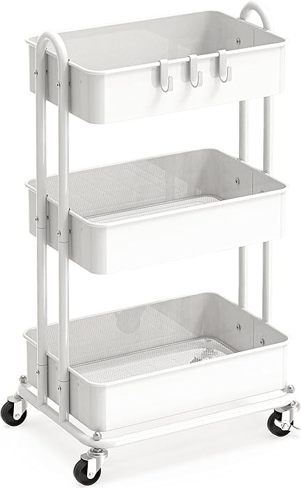 Simple Houseware 3-Tier Heavy Duty Metal Utility Rolling Cart, White | Amazon (US)