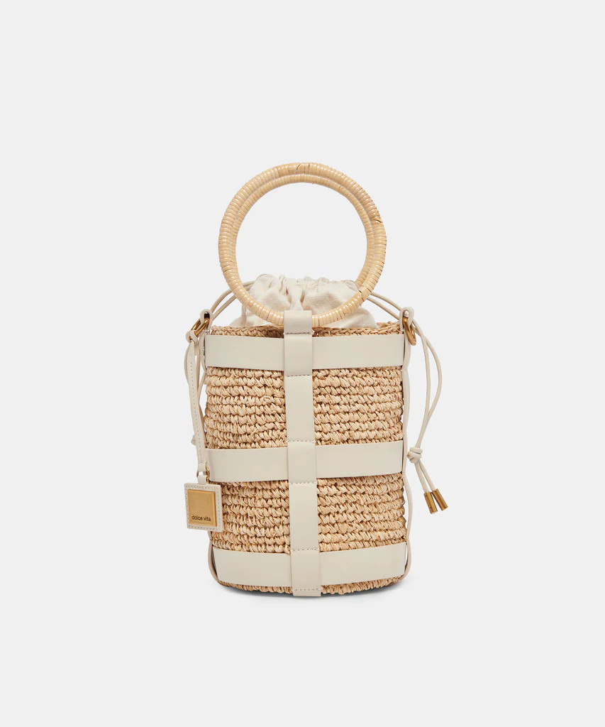 SHAENA BUCKET BAG IVORY NATURAL RAFFIA | DolceVita.com