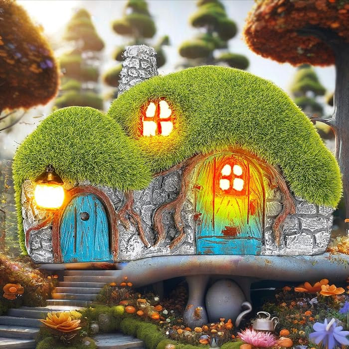 Amazon.com : Darkdec Outdoor Figurine Lights Garden House Statue - Outdoor Statues with Solar Lig... | Amazon (US)