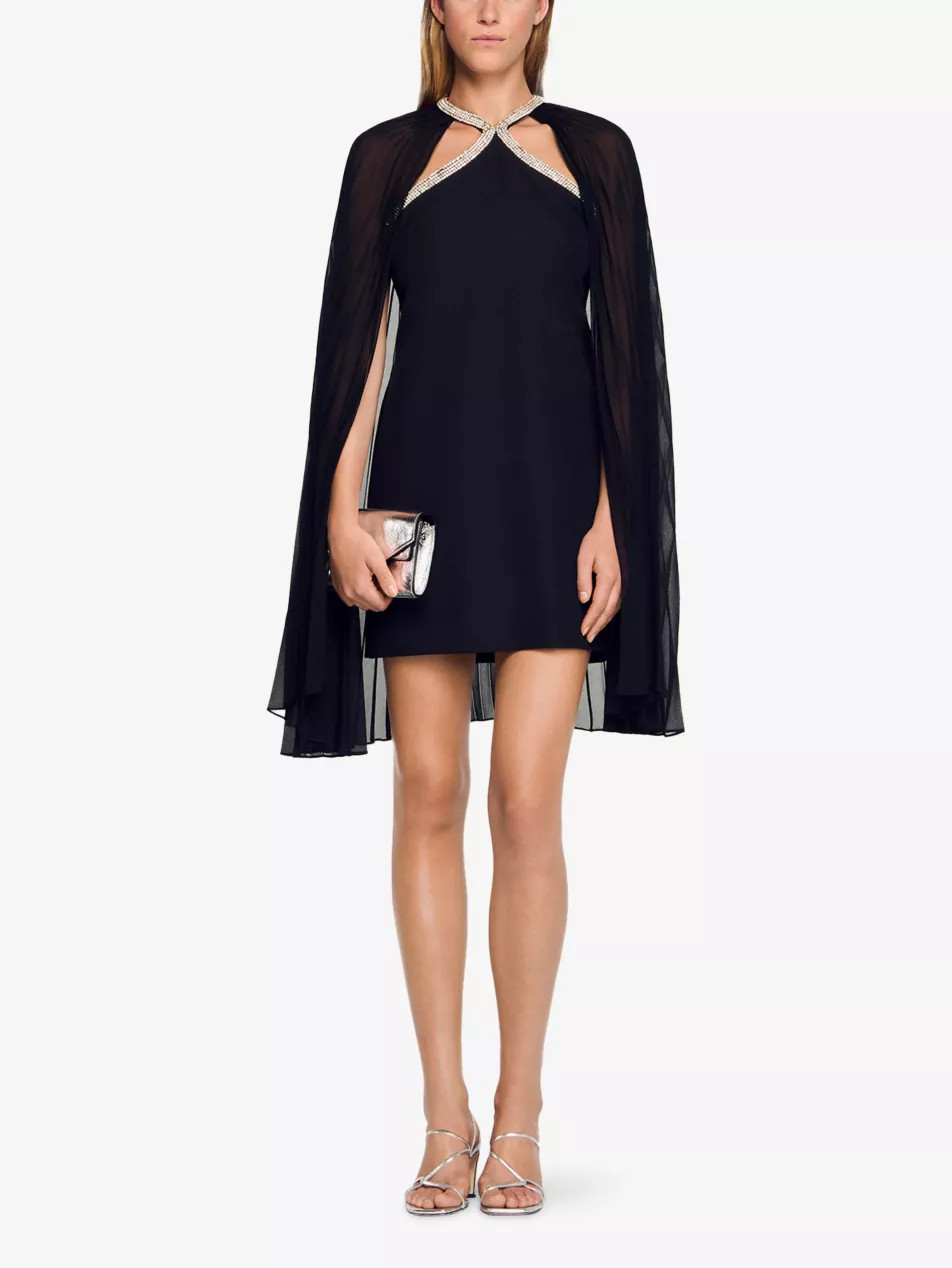 Rhinestone-Embellished Cape Woven Mini Dress | Selfridges