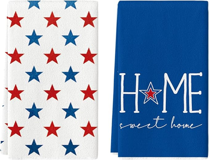 Artoid Mode Blue Stars Sweet Home Patriotic 4th of July Kitchen Towels Dish Towels, Memorial Day ... | Amazon (US)