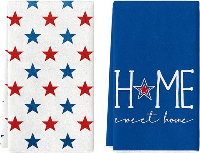 Artoid Mode Blue Stars Sweet Home Patriotic 4th of July Kitchen Towels Dish Towels, Memorial Day ... | Amazon (US)
