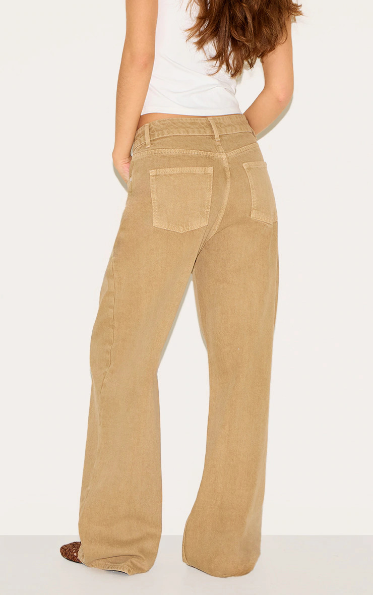 Washed Khaki Mid Rise Wide Leg Jeans | PrettyLittleThing US