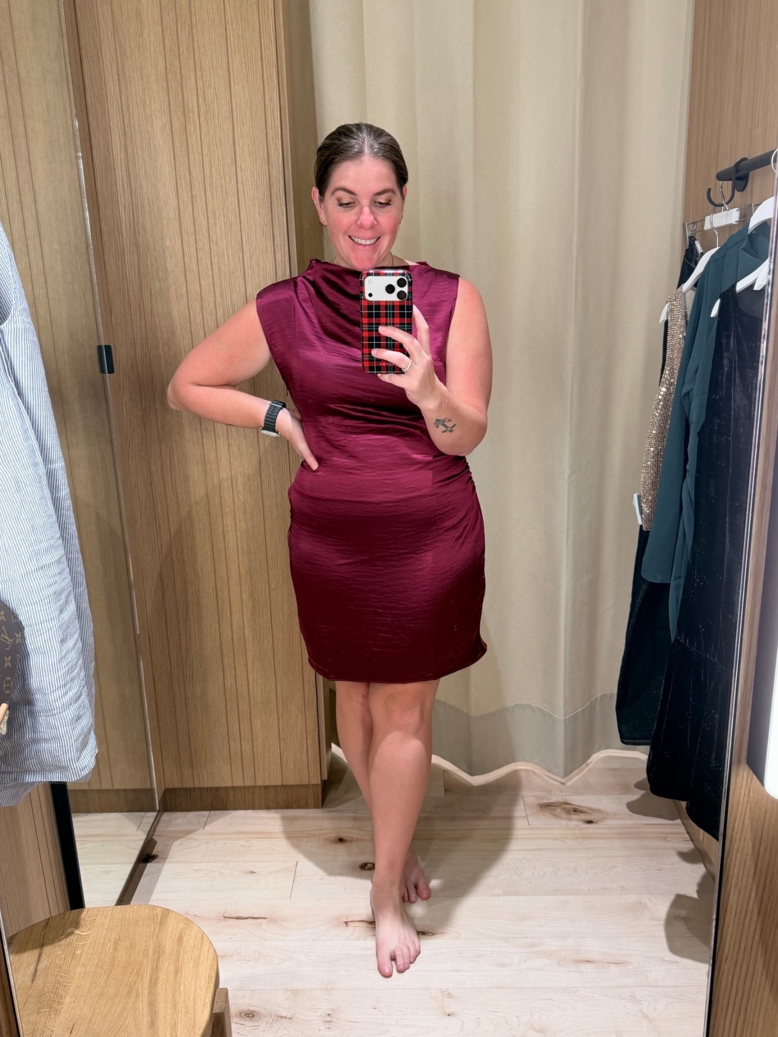 The burgundy, the satin…this dress is just gorgeous! The dress is one that can be dressed up or down for any and all of your holiday parties! The dress runs TTS and does come in one other color option! It’s also under $100! 

#LTKSeasonal #LTKFindsUnder100 #LTKHoliday